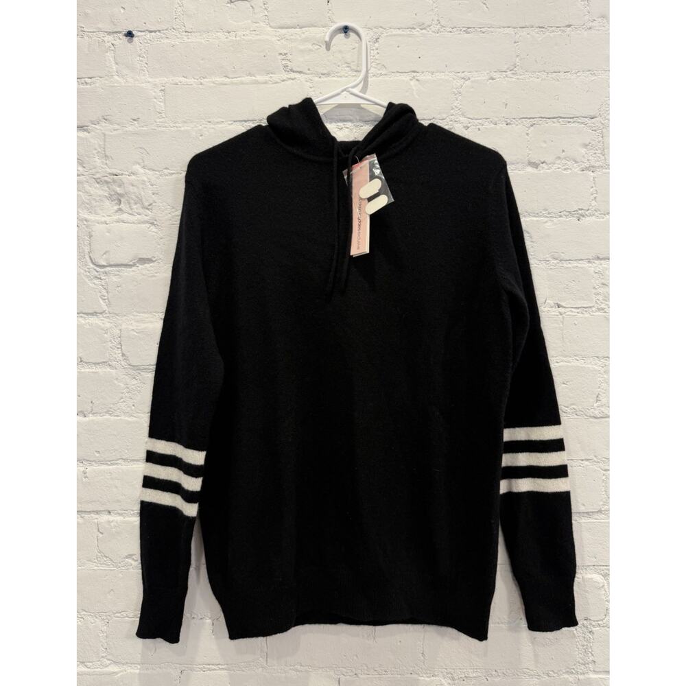 NWT Aqua Women's Black Striped Sleeve Cashmere Hoodie XS Sweater